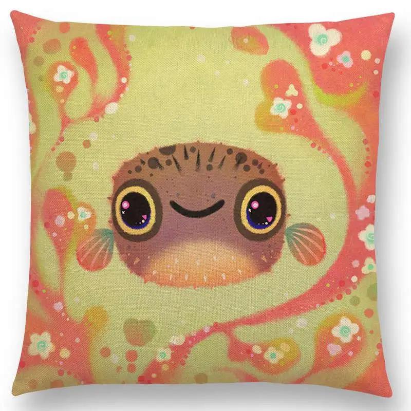 Супер милый мультяшный животный иглобрюх чехол для подушки, прекрасная птица, милое гнездо, интересная рыба, кошка, лягушка, лиса, наволочка для диванной подушки, Огар