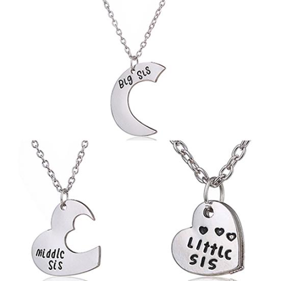 Broken Heart Sisters Matching Big Middle Little Sister Letter Carved Love