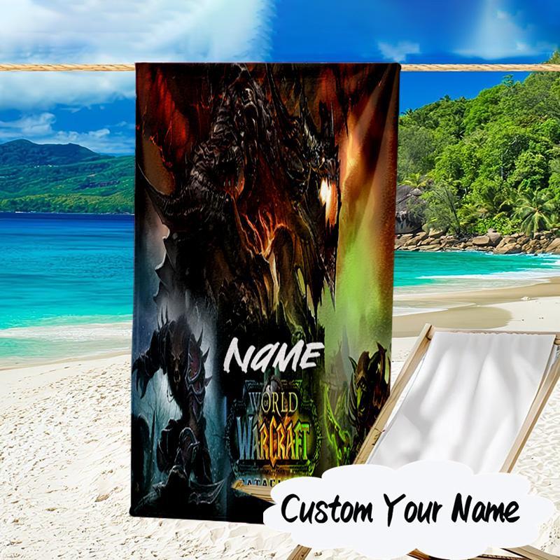 Custom Name World Warcraft Microfiber Beach Towel Super Soft & Absorbent for Bath, Beach, Travel Bath Time Accessory, Fan gifts