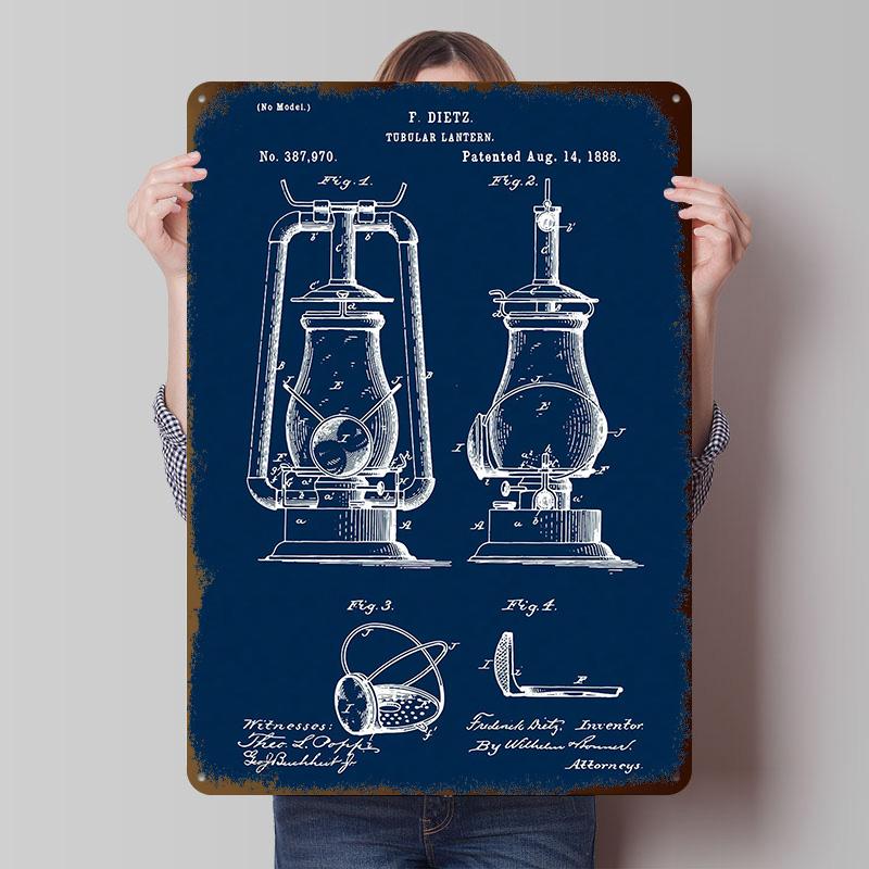 Vintage Tubular Lantern Tinplate Poster Custom Wall Art Vintage Metal Signs Retro Tin Plaque for Garage Decoration Room