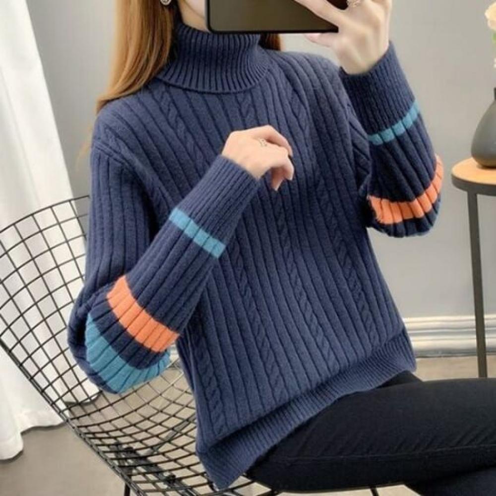 Navava Turtleneck Ribbed Knit Top Nk2779