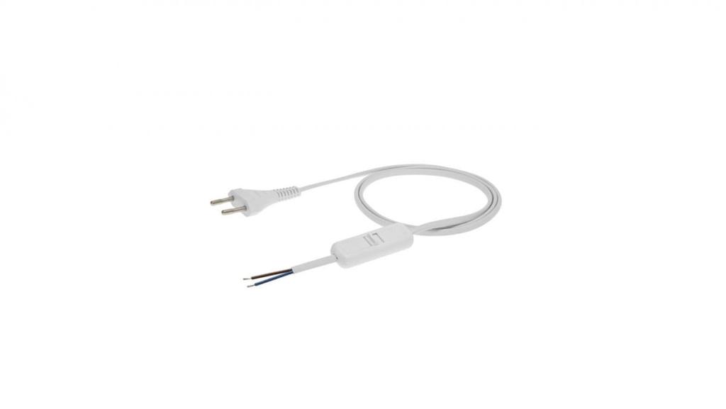 Cable with switch and flat plug B/U H03Vvh2-F 2X0.5 White -13W-0.5-2-1 /2M/
