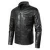 Leather Jacket Men's Spring and Autumn New Trendy Slim Casual Stand-up Collar Motorcycle Jacket Thin Tough Guy Jacket