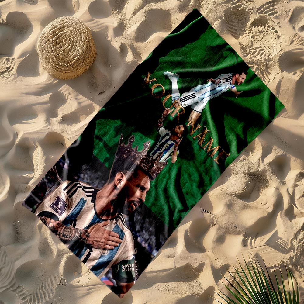Football Messi Customize Your Name Beach Towel Super Soft Microfiber Quickdry Fabric Suitable for Swimming Gym Camping Yoga Vacation