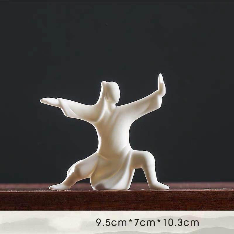 Керамические фигурки Тай Чи, украшение для офиса, рабочего стола, чайный столик, белый фарфор, украшения в стиле дзен, бонсай, цветочный горшок, поделки