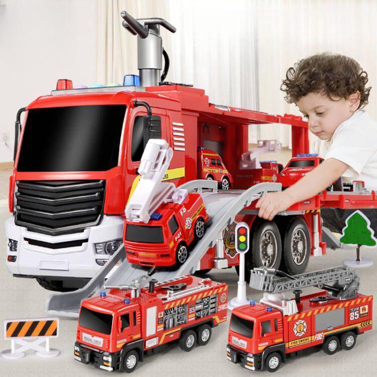 Детская игрушечная пожарная машина большого размера, может распылять воду, имитация разбрызгивателя, лестница из сплава, набор моделей спасательных машин