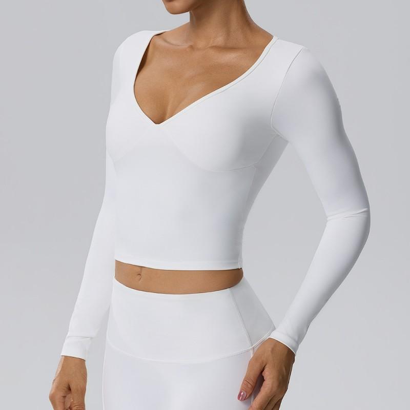 Womens Long Sleeve Yoga Top With Built-in Bra Pad Quick Dry Stretchy Athletic Shirt Fitness Running Gym