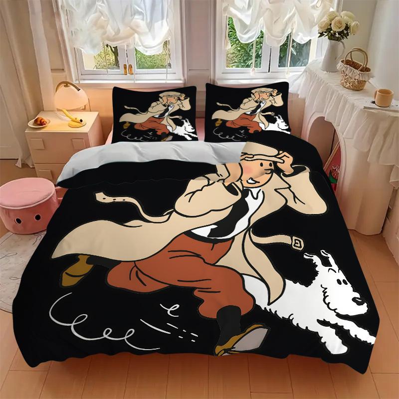 Tintin'S Dynamic Adventure Print 3Pcs Bedding Setduvet Cover With 2 Bedropillowcase Home Birthday Gift