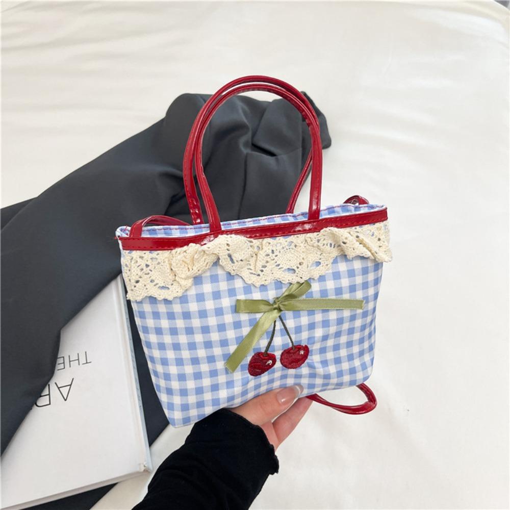 Lovely Lace Plaid Handbag Polka Dot Sweet Crossbody Bag Retro Lattice Cherry Handbag  Travel