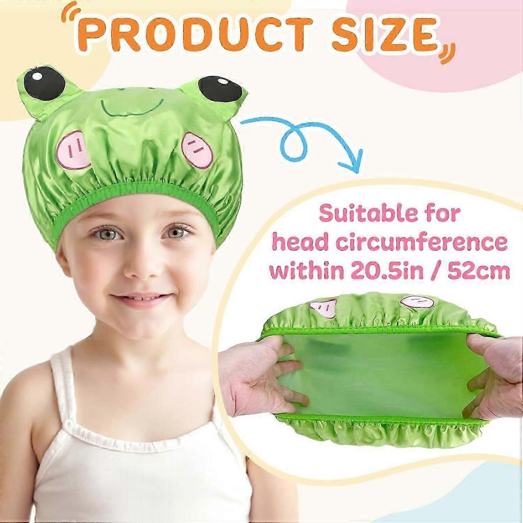 1-Pack Cartoon Frog Shower Cap - Double-Layer Waterproof Reusable Elastic Animal Bath Hat for Boys & Girls