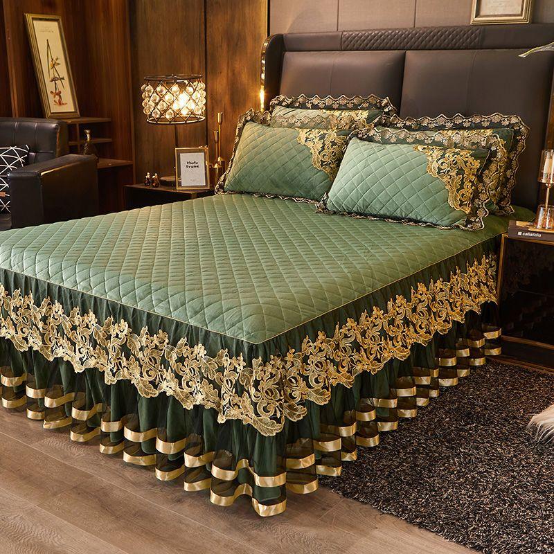 3 шт. Утолщенная кружевная юбка для кровати на осень и зиму, Кружевная накидка на кровать из кристального бархата, Мягкая и удобная, Постельное белье для спальни и гостевой комнаты