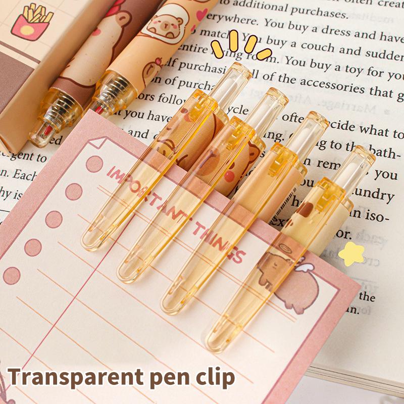 Набор из 6 ручек Kawaii Capybara Gel Pen, быстросохнущие черные и синие чернила, симпатичные гелевые ручки Press, эстетичные канцелярские принадлежности для школы и офиса