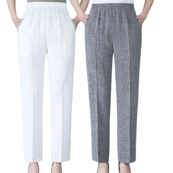 Льняные женские летние брюки с эластичной талией — повседневный стиль для мам среднего и пожилого возраста