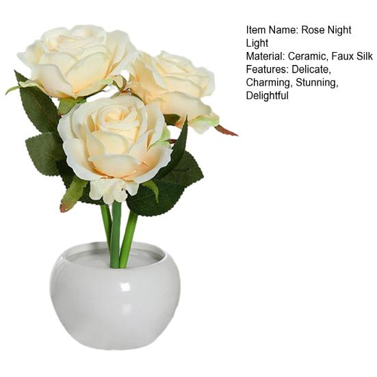 Роза Ночник Искусственный цветок Светодиодная прикроватная лампа Настольная лампа Искусственная роза с керамической вазой Романтичный