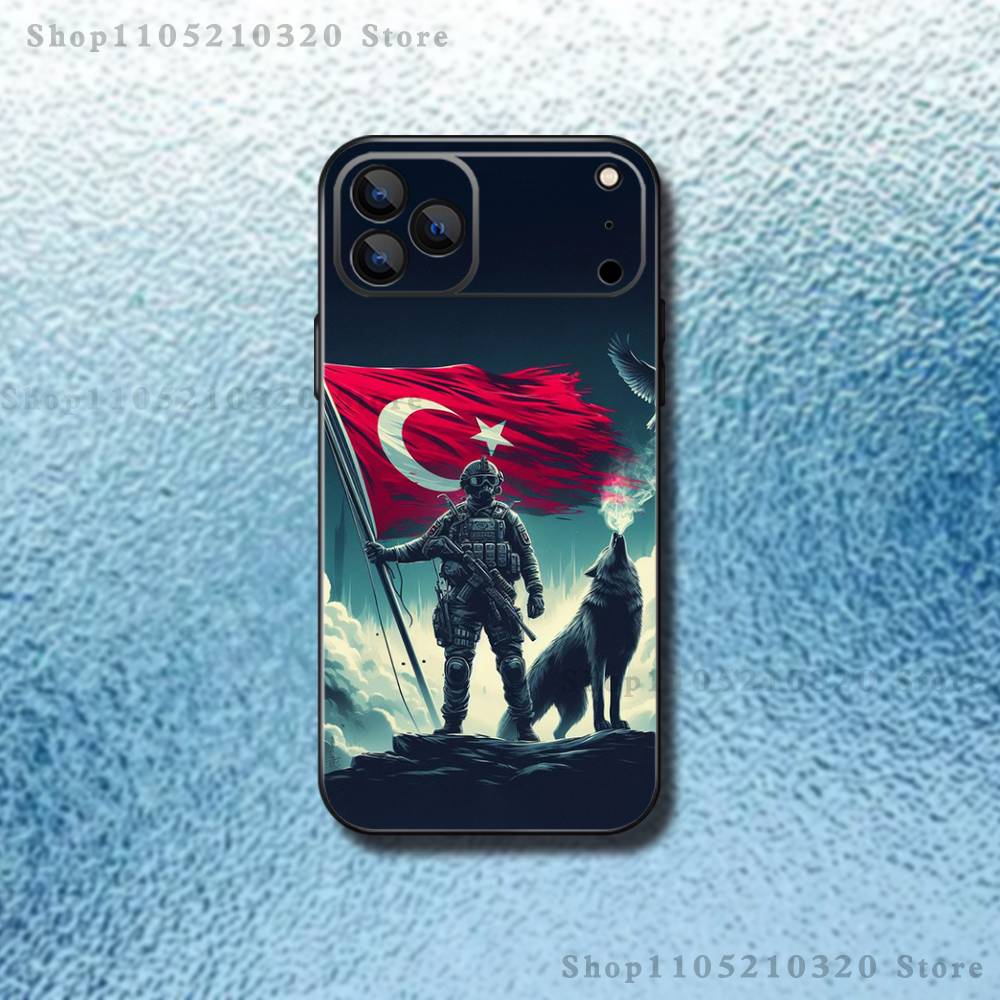 Крутой чехол для телефона с флагом турецкого волка для iPhone 17,16,15,14,13,12,11,Pro Max,XSX,,XR,SE,Mini,8,7,Мягкий силиконовый черный чехол