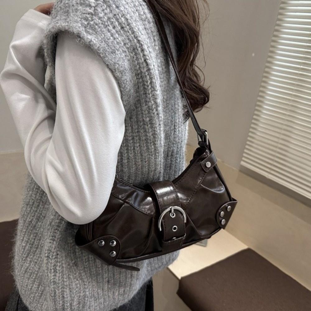Hobo Bag Buckle Underarm Bag Pleated Spicy Girl Handbag Casual Y2k Shoulder Bag Daily