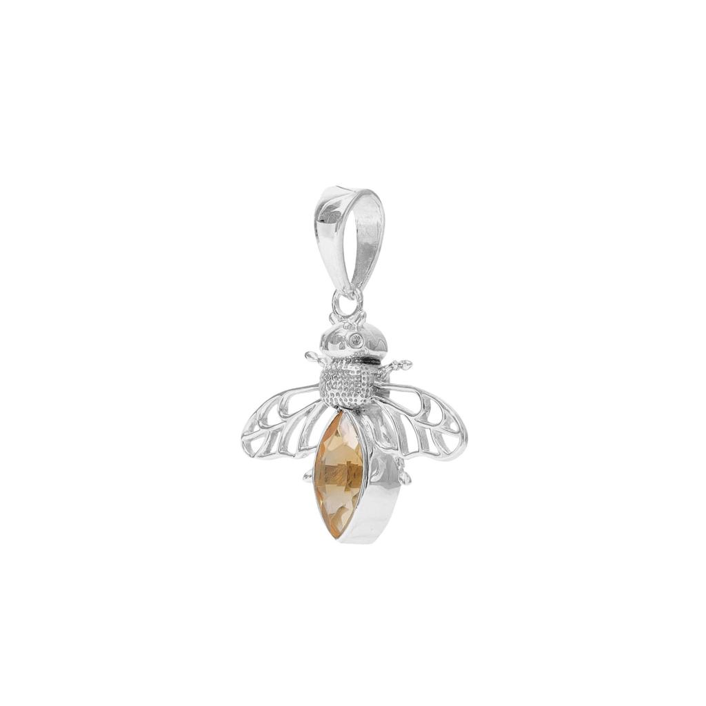 Citrine Bee Pendant: 925 Sterling Silver Charm Jewelry