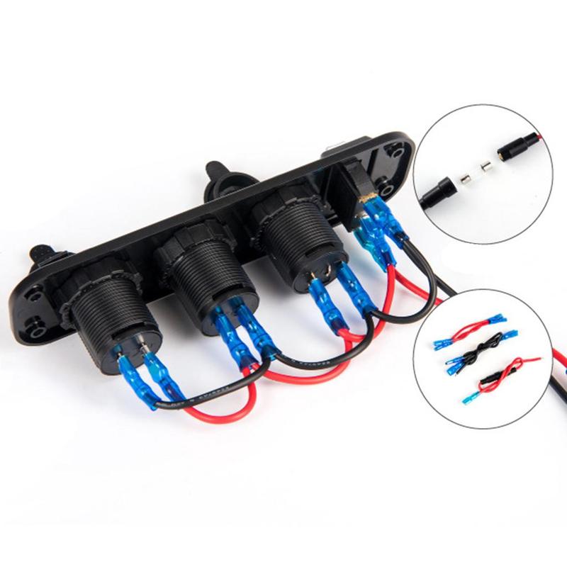 Car USB Socket Panel with Dual USB Charger Voltmeter and Power Outlet Waterproof for Vehicle Marine RV Digital Devices