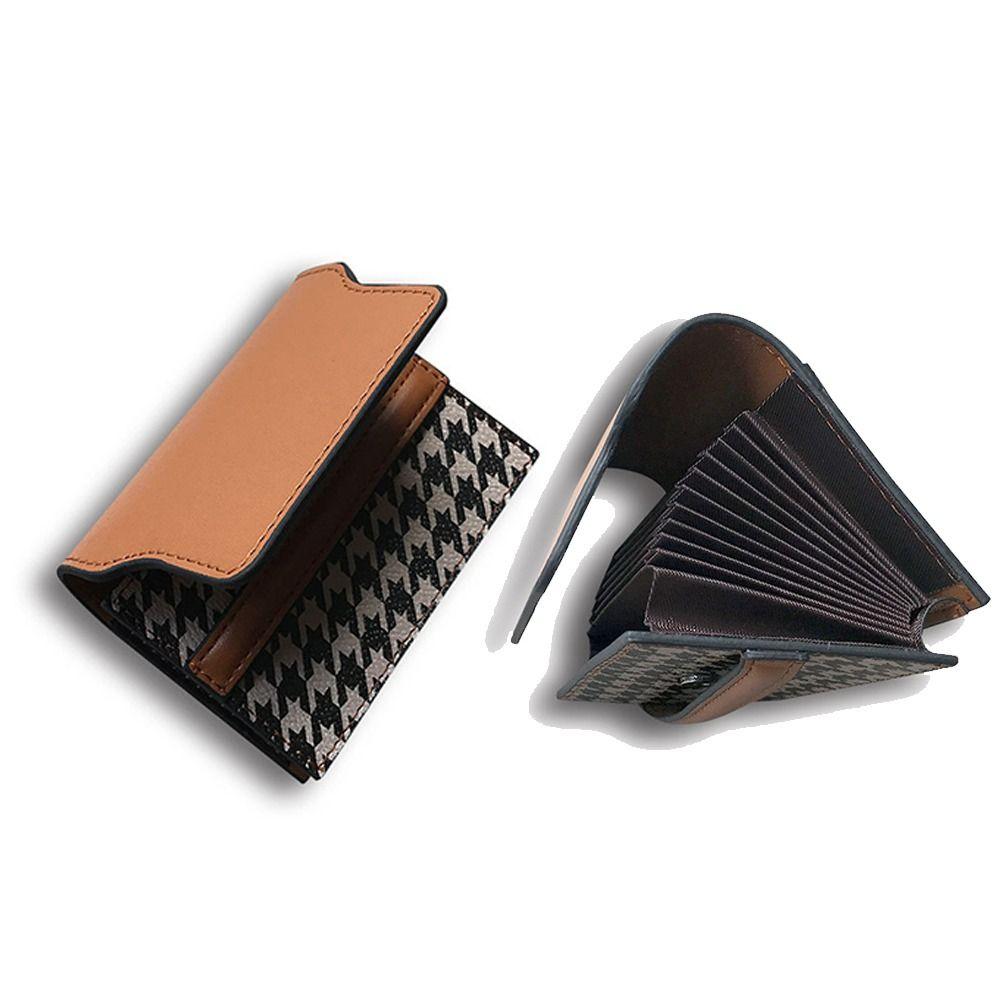 Card Pocket Card Holders Clutch PU leather Short Wallet Elegant Houndstooth Card Bag Female