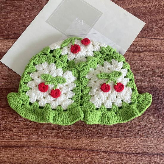 Мультяшная шерстяная шапка с аппликацией из вишни, вязаная шапка, детский головной убор цвета конфет, детская шляпа-ведро, детская вязаная шапка для фотосъемки, дни рождения, вечеринки на открытом воздухе, кепка