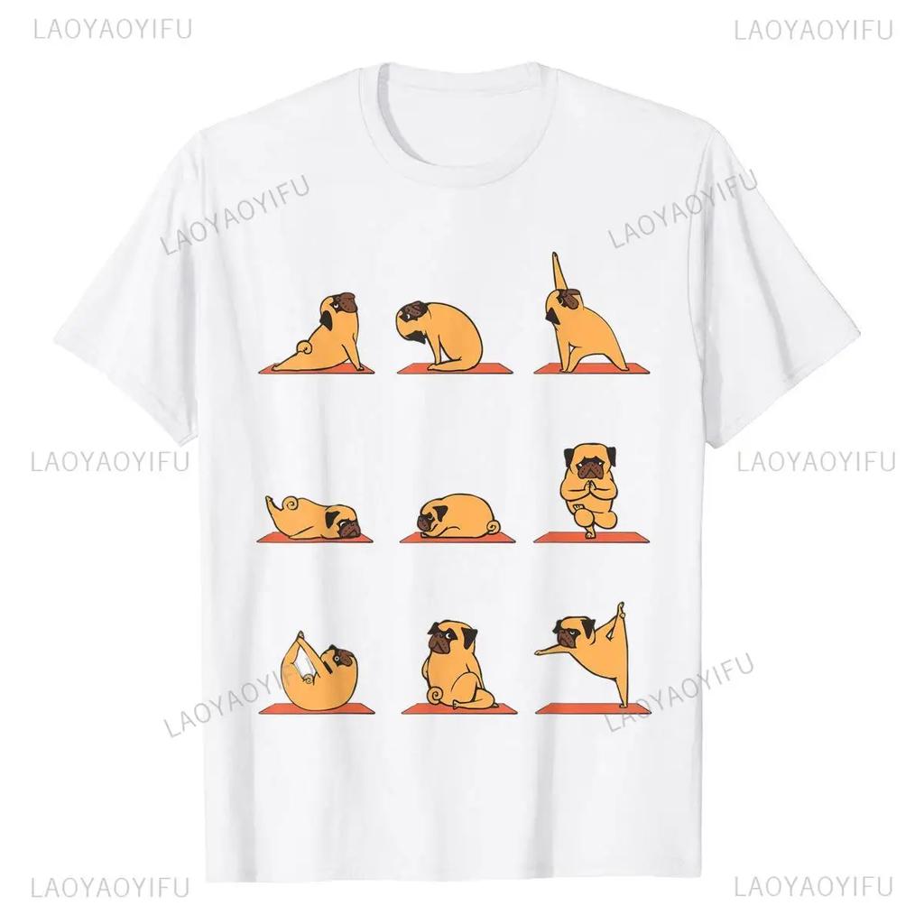 Funny Pug Yoga TShirt Puppy Yoga Poses and Meditation Latest Unisex Kawaii T Shirts Printing Unisex Tops Gift Streetwear COTTON
