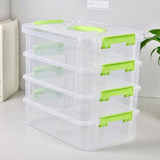 Прозрачный 4-слойный контейнер для хранения с ручкой, большой емкости, многоцелевой, для принадлежностей для рукоделия, для шитья, для хранения, органайзер для хранения