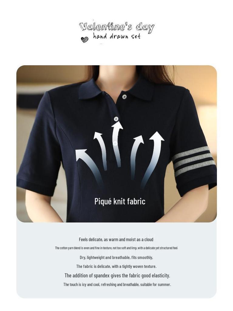 2025 Women's Summer Polo Collar Slimming Mid-Length Color Block Dress with Big Swing Cotton Skirt