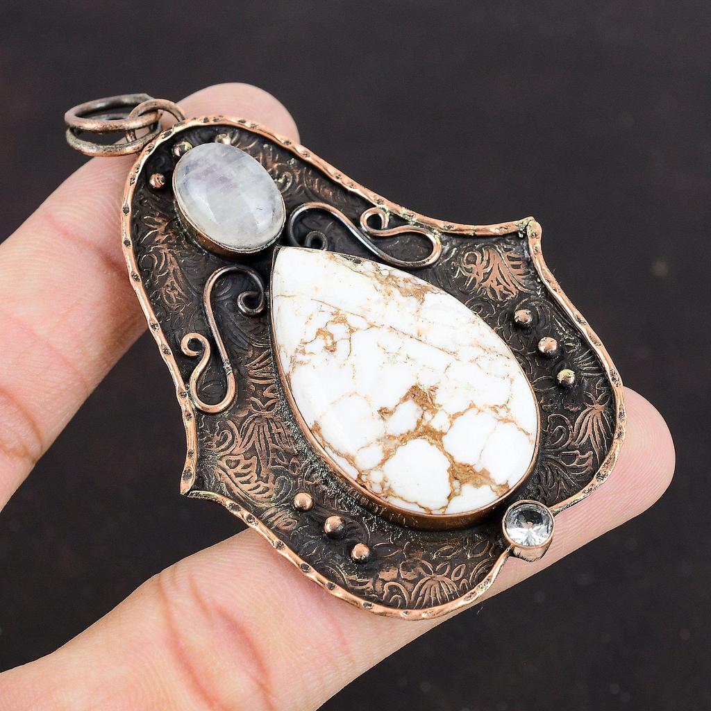 Подвеска из магнезита дикой лошади, подвеска из радужного лунного камня, подвеска из белого топаза, медная подвеска, высококачественные ювелирные изделия из драгоценных камней, подвеска ручной работы