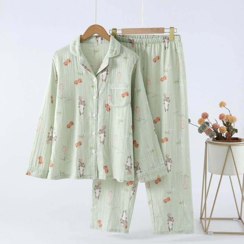 Пижамный комплект из хлопка, женские брюки с длинным рукавом, осенне-весенний комплект из 2 предметов с принтом животных, женская пижама, мягкая домашняя одежда
