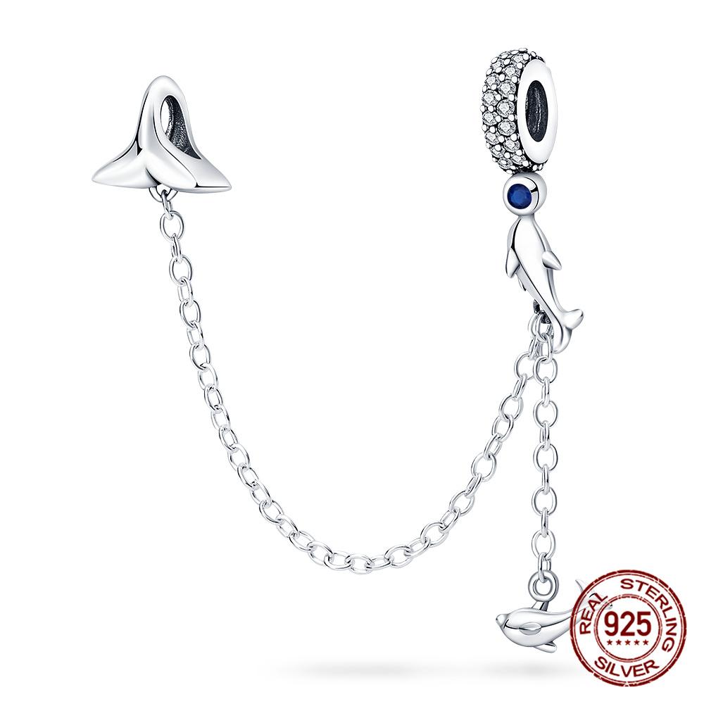 Original 100% 925 Silver Star Moon Safety Chain Fit 925 Original Bracelet & 3mm Bracelet DIY Jewelry Making Women Gift