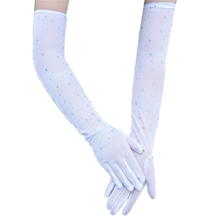 Длинные сетчатые перчатки с блестящими стразами для женщин. Элегантный наряд для коктейльной вечеринки и ночного мероприятия.