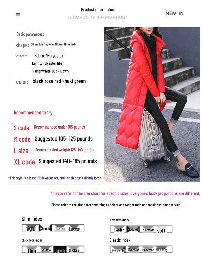 Women's Extra Long Retro Coat with Frog Button - New Version In White Duck Down, Chinese Ethnic Style