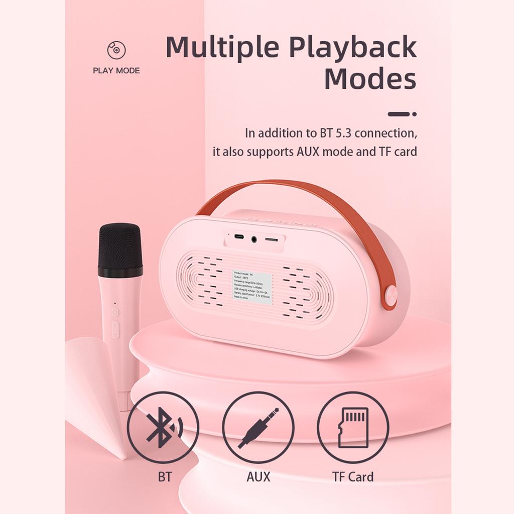 Мини-караоке-машина BT Караоке-динамик с беспроводными микрофонами Ослепительный цветовой световой эффект для