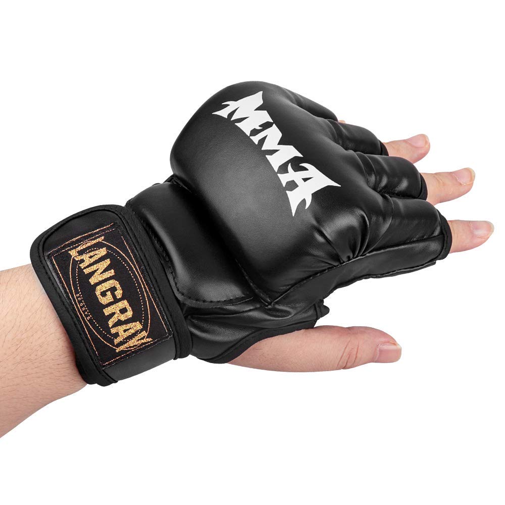 LangRay Half Finger Gloves for Mixed Martial Muay MMA, Arts, Boxing, Thai, Karate, Taekwondo, Etc., Trailing, Men's, Women's (Black)