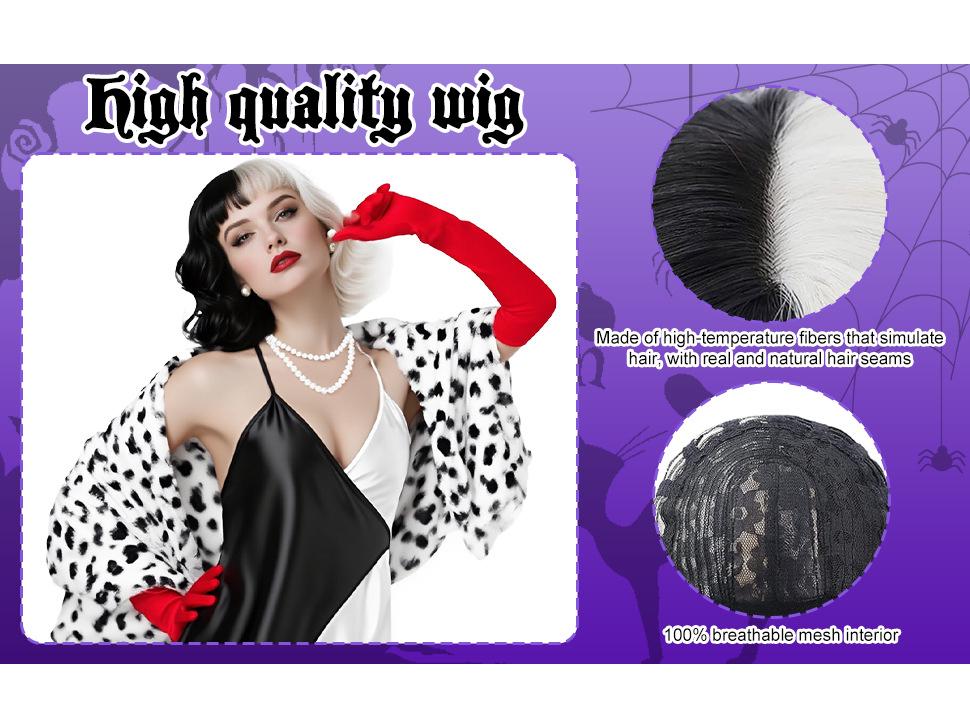 Cruella Dalmatian Costume Set: Halloween Witch Role Play with Black & White Scarf