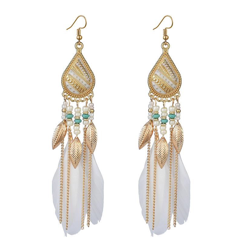 High-Value Feather Earrings Bohemian Long Tassel Photo Women'S Ear Hooks Personalized Earrings