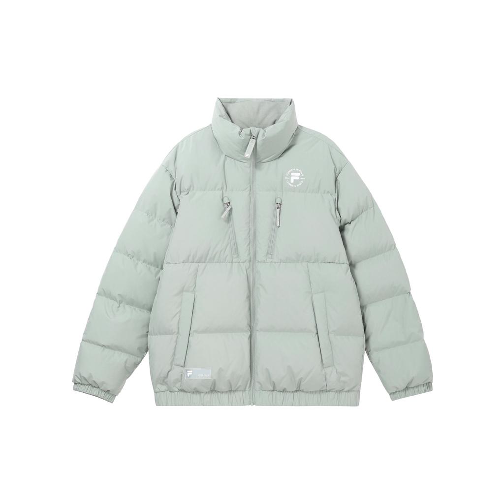 Fila Fusion Мужская теплая ветрозащитная пуховая куртка с воротником-стойкой, длинным рукавом и молнией, с буквенным принтом, верхняя одежда, серая T11M345905F-GY