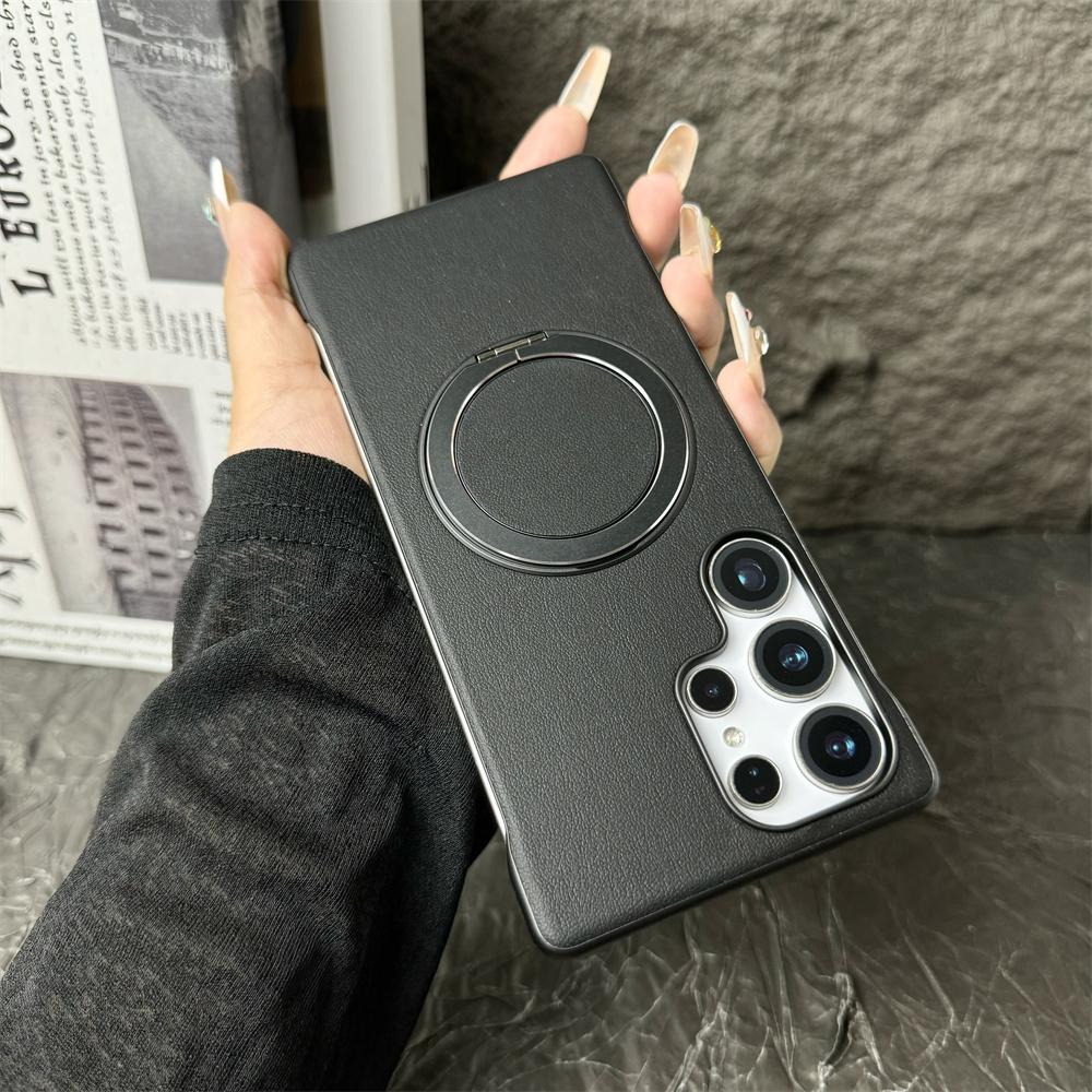 Thin Frameless Magnetic Folding Stand Phone Case For Samsung S25 S23 S24 Ultra Solid Color Plating PC Protective Cover