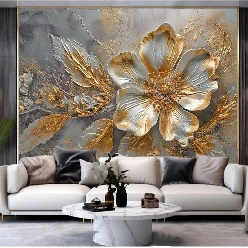 Современные обои Light Luxury 3d Gold Flower Art Wall Mural Living Room Bderoom Mural Home Decor