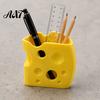 Unique Home Office Decor Cheese Shape Storage Box, Cute Yellow Plastic Organizer, 3D Printing Shaped Desktop Organizer Creative Ornament for Pens And