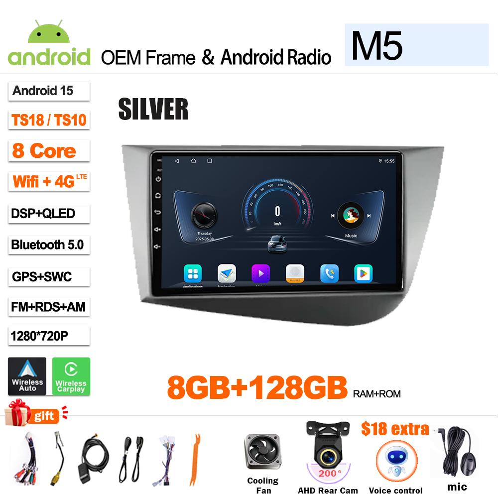For Seat Leon 2 MK2 2005 2006 - 2012 Android 15 Car Radio Multimedia Video Player Carplay Touch Screen 8 Core Wifi 5G Bluetooth