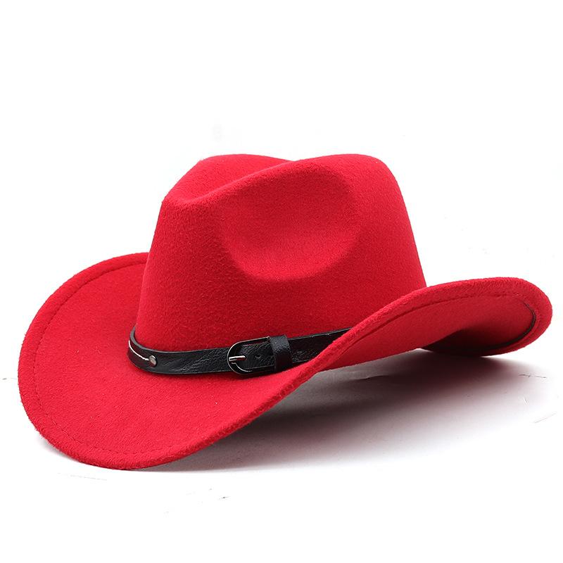 Classic Belt Decor Western Cowboy Hat Men Women Autumn Winter Wool Felt Hat