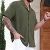 Мужская рубашка с кубинским воротником, короткий рукав, рубашка на пуговицах, однотонная, свободная, повседневная летняя пляжная рубашка для повседневной носки, для работы и отдыха