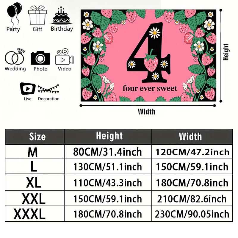 1pc Birthday & Wedding Strawberry Floral Indoor/Outdoor Hanging Banner Pink Fabric