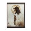 Jezus W Modlitwie - Złota Aureola Jezus W Modlitwie - Złota Aureola, 70X100 Cm, Rama Drewniana Jasny Dąb, Papier Matowy 230 Gsm