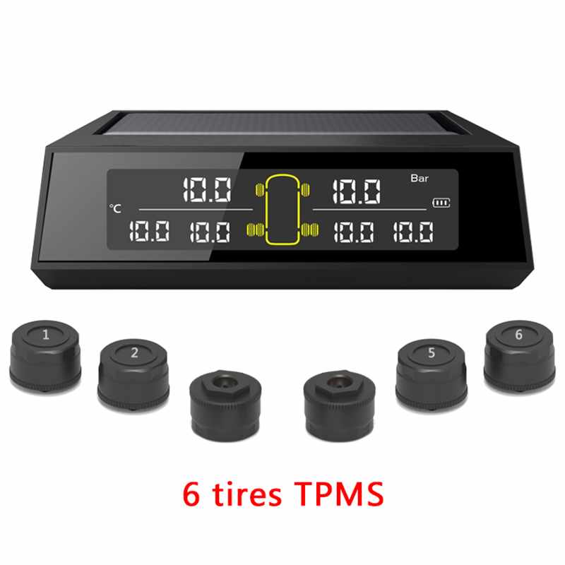 Universal Solar Energy 6 Tyre Sensor Solar TPMS Wireless Tire Pressure Monitoring System for Truck Bus RV Oversize Vehicle Car