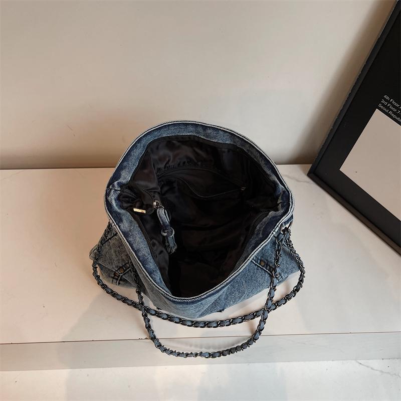Винтажная джинсовая сумка-тоут, большая вместительная сумка через плечо, женская сумка через плечо с цепочкой
