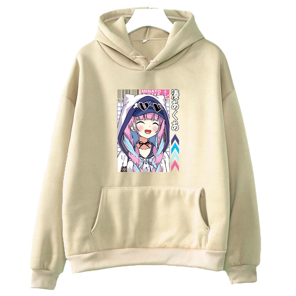 Minato Aqua Hololive Hoodie Long Sleeve Nakiri Ayame Vtuber Sweatshirts Women Cartoon Printed Pullovers with Hooded Streetwear