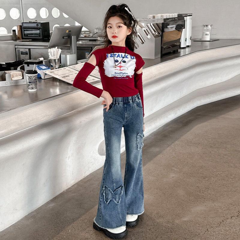 Девочки Клеш Весенние и Осенние Джинсы Детские Осенние Брюки Слим