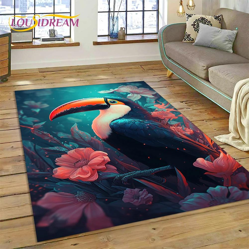 Cute Dream Birds Parrot Peacock Cartoon Rug Carpet for Living Room Bedroom Decor,floor Mat Non-slip Decoration for Sofa Doormat